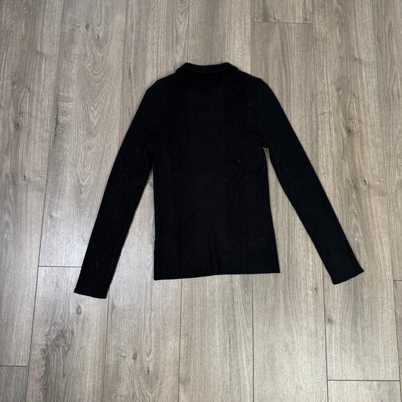 J.Crew Collared Silk-Blend Sweater WMNS M Black Knit Pullover Fitted Long Sleeve - Picture 4 of 7